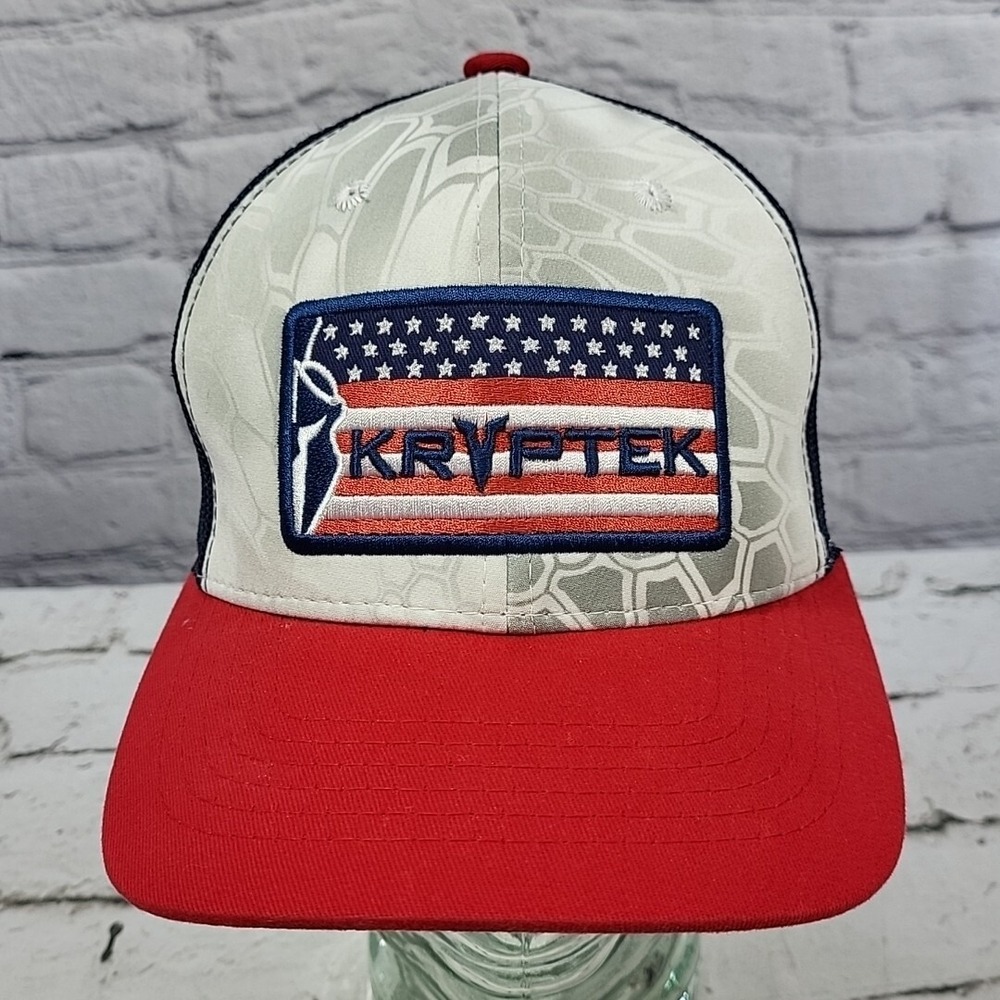Kryptek Hat Mens‎ OS Snapback US Flag Truck Cap Turtle Shell Red White And Blue